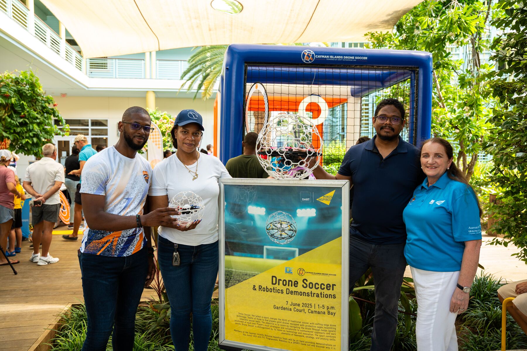 From left to right, Dervon Mckellop, entrepreneur and drone enthusiast, members of the Civil Aviation Authority team and Glenda McTaggart, senior manager education programmes.